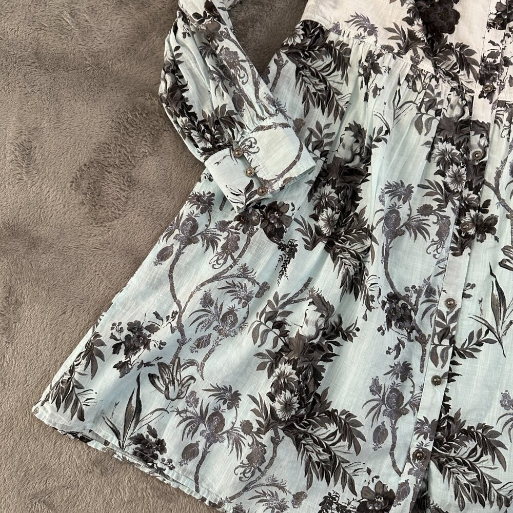 Anthropologie Lavinia Embroidered White Blue Shirt Dress Size 6 Button Cotton - Picture 2 of 8